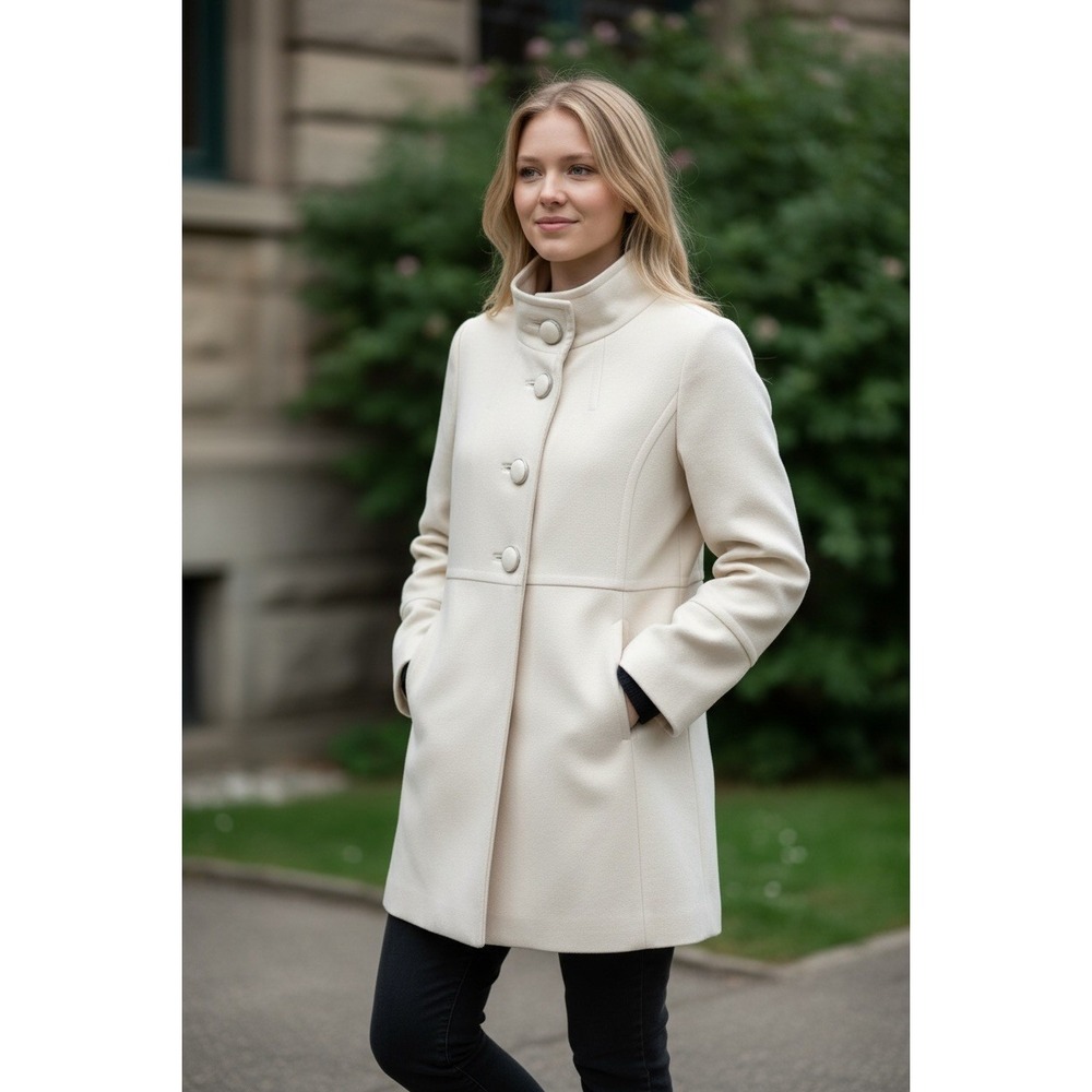 Antonio Melani‎ Cream Wool Blend Funnel Neck Coat Bell Sleeve Ivory SKU 1998